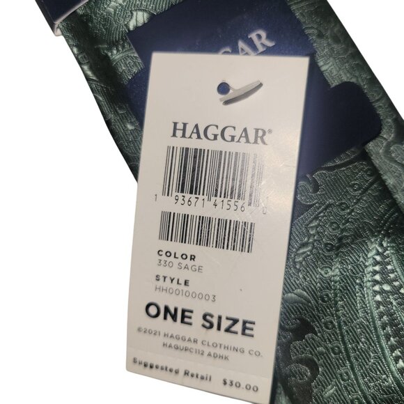 Haggar Mens Paisley Sage Green Tie One Size 100% Polyester New With Tags Stylish - Picture 3 of 5